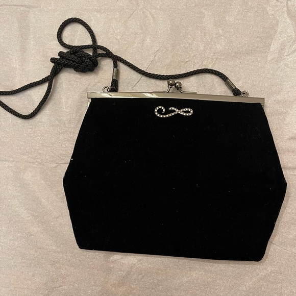Diamond Detail Black Velvet Evening Bag - Picture 1 of 4